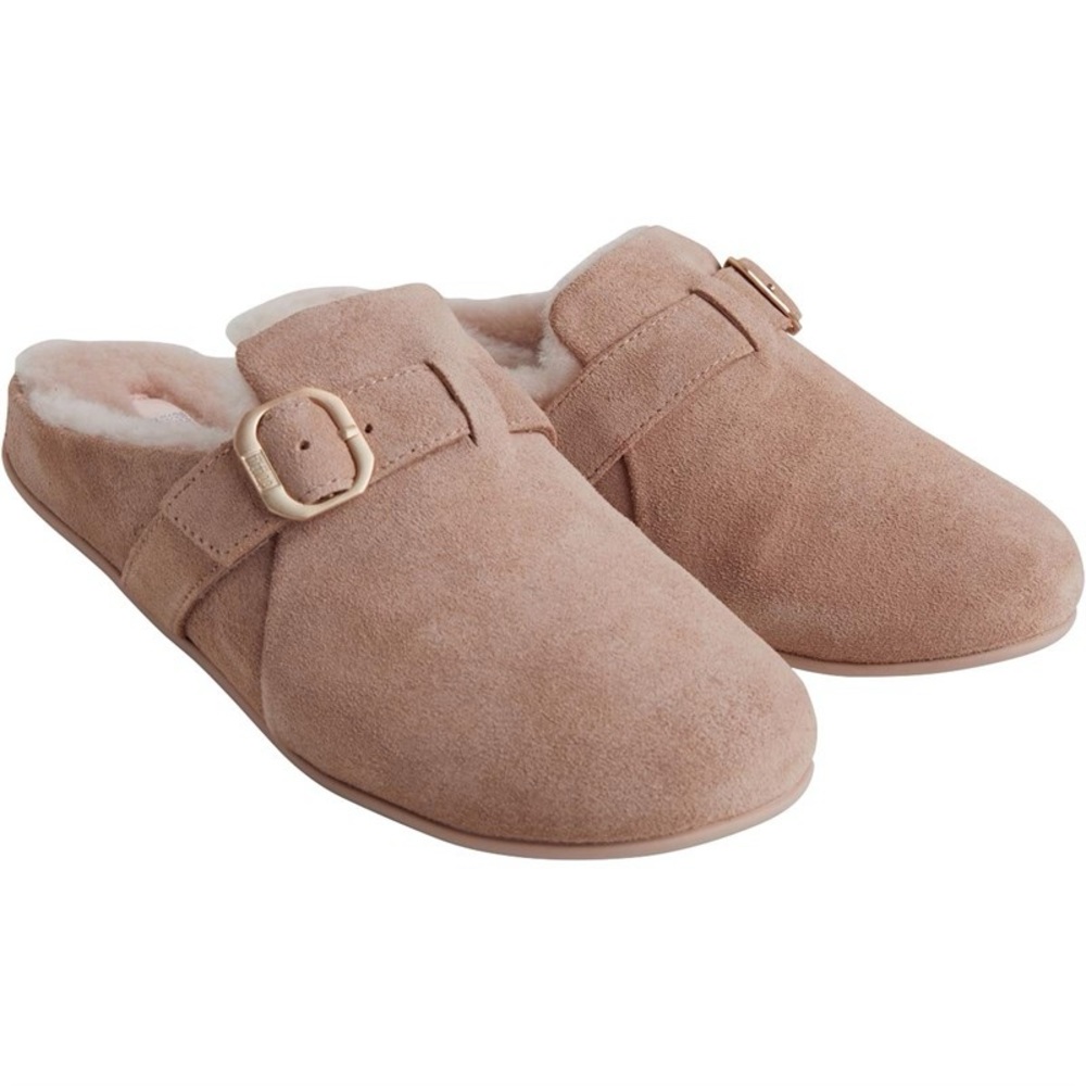 Fitflop Chrissie Adjustable Shearling Lined size 8 suede slippers pink